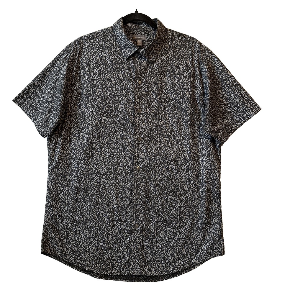Van Heusen Mens L Short Sleeve Button Up Shirt Floral Ditsy Print Casual Office